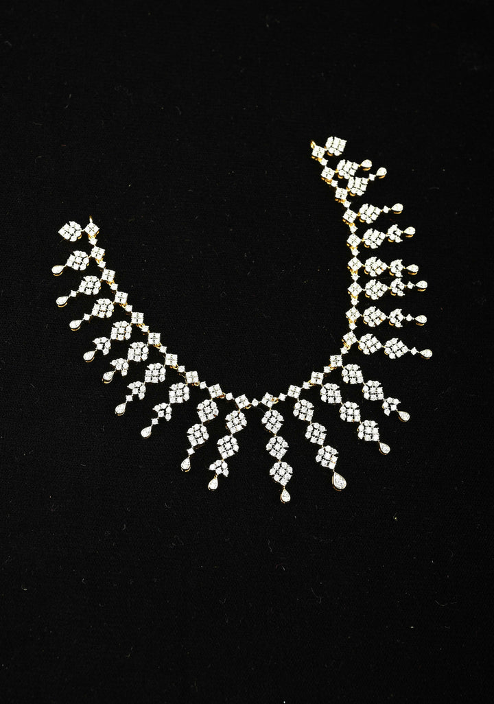 92.5 Silver, Floral Icicle CZ Short Necklace Set