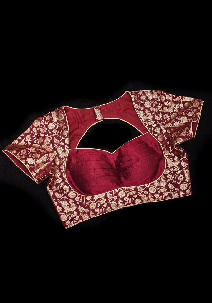 Exquisite Maroon Peacock Brocade Bustier Blouse