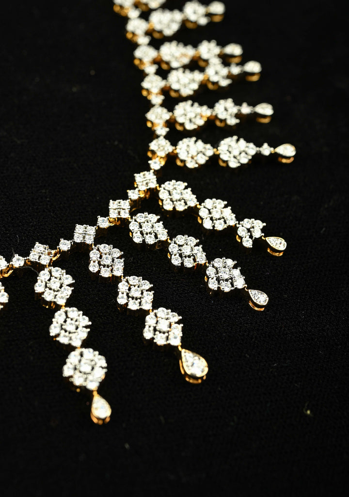 92.5 Silver, Floral Icicle CZ Short Necklace Set