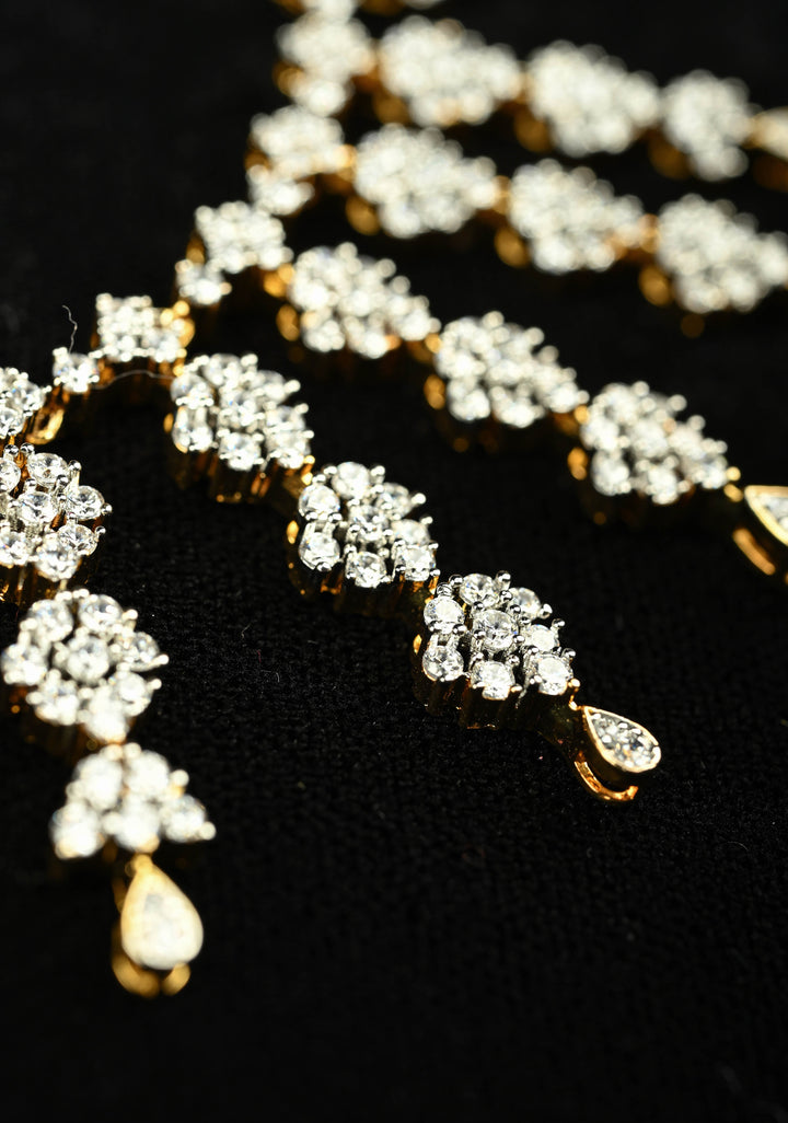 92.5 Silver, Floral Icicle CZ Short Necklace Set