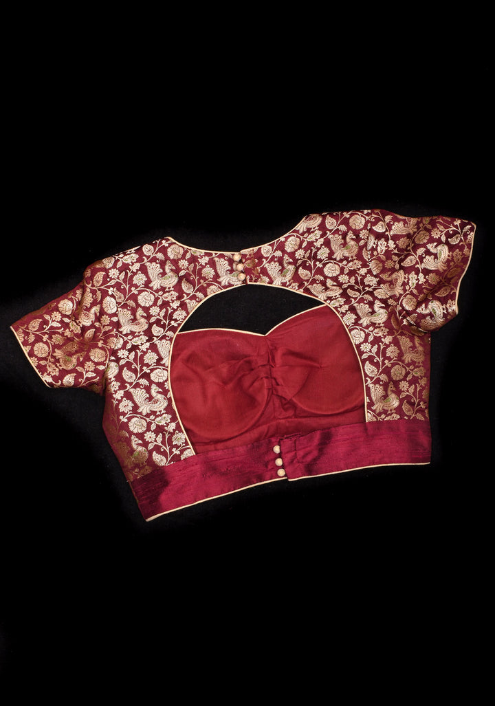 Exquisite Maroon Peacock Brocade Bustier Blouse