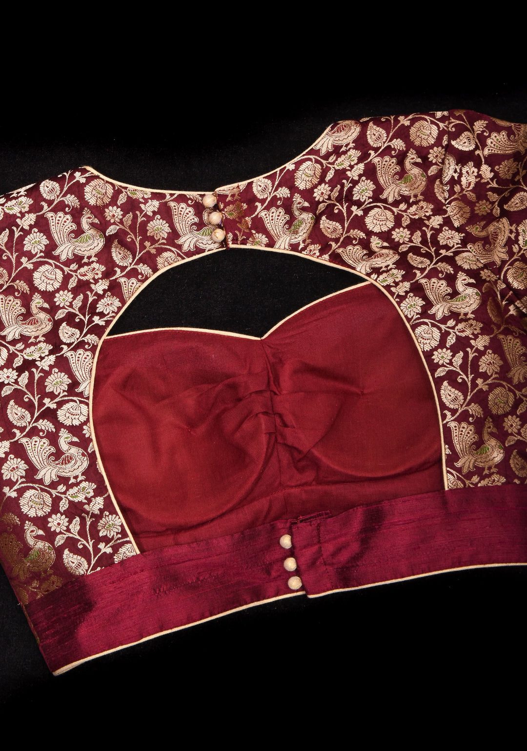 Exquisite Maroon Peacock Brocade Bustier Blouse