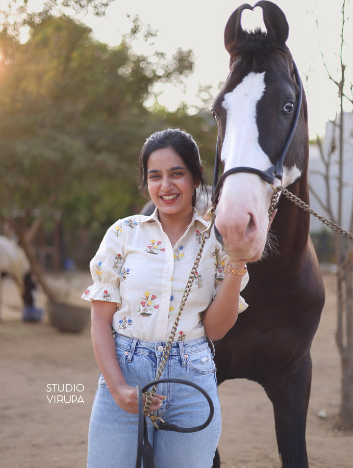 Floral Embroidered Shirt - Onam Edit Express | SHOBITAM