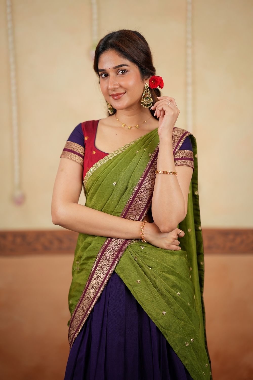 Nithila Violet Halfsaree (Set of 3) | SHOBITAM