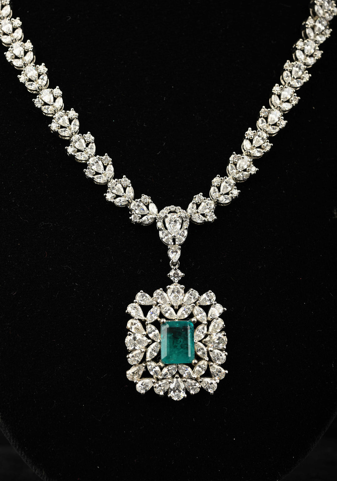92.5 Pure Silver Necklace and Earrings Set Studded With Cubic Zirconia.
