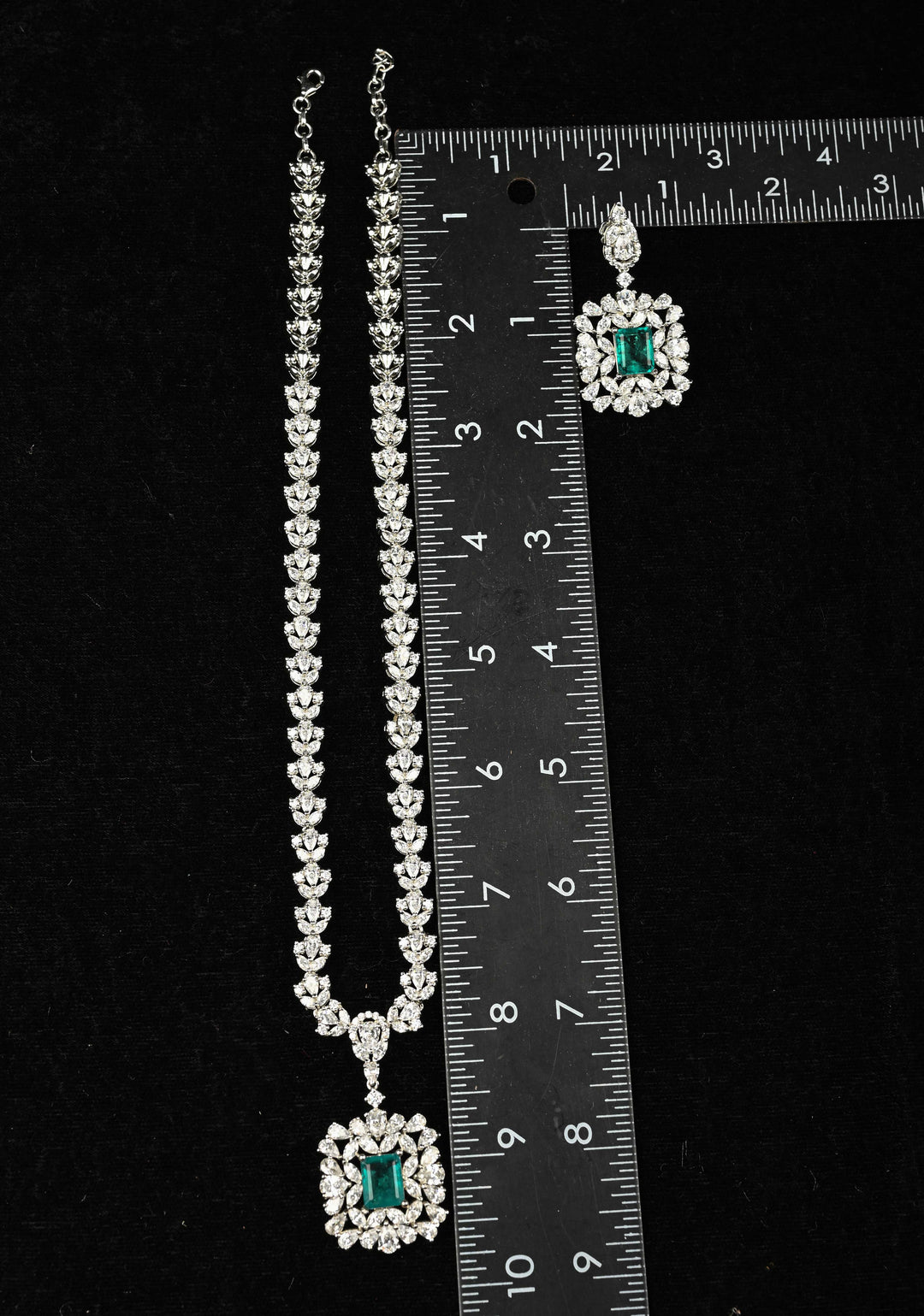 92.5 Pure Silver Necklace and Earrings Set Studded With Cubic Zirconia.
