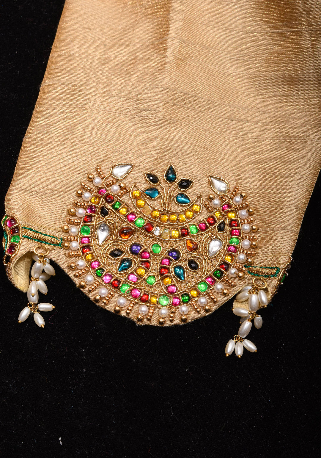 Sandalwood Color Pure Raw Silk Tissue Blouse with multicolor stone Necklace and Bajuband Handwork,  Made to Order