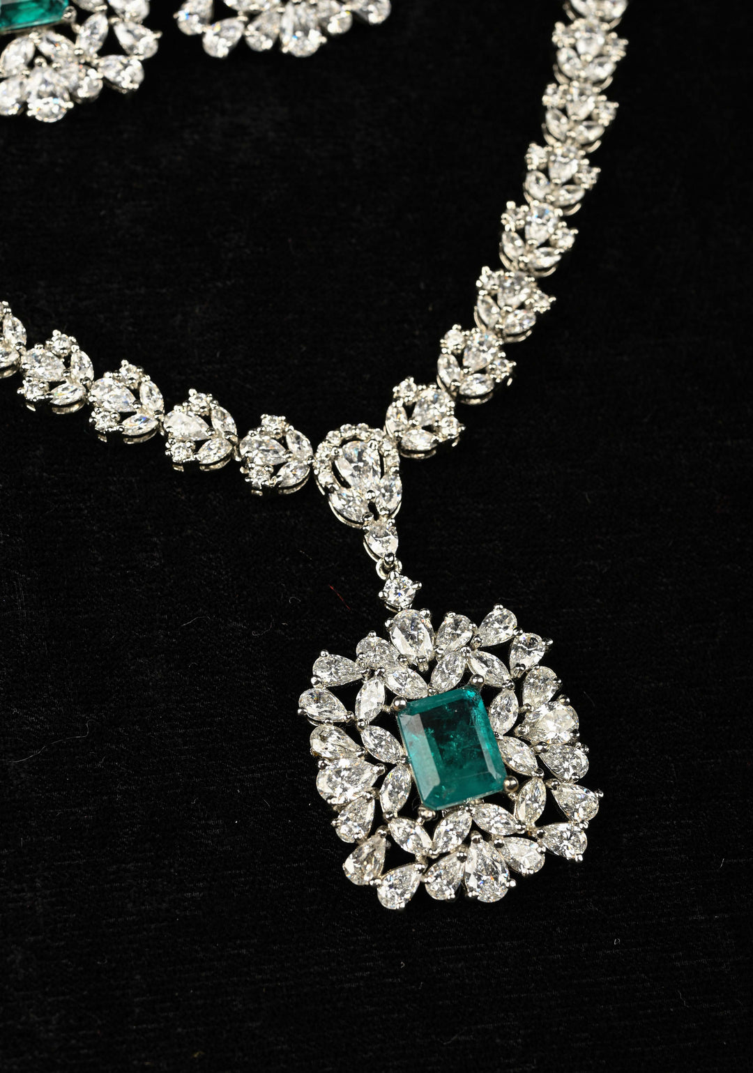 92.5 Pure Silver Necklace and Earrings Set Studded With Cubic Zirconia.