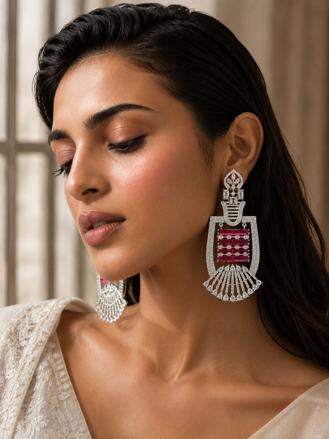 Ruby Stone Statement Earrings | SHOBITAM