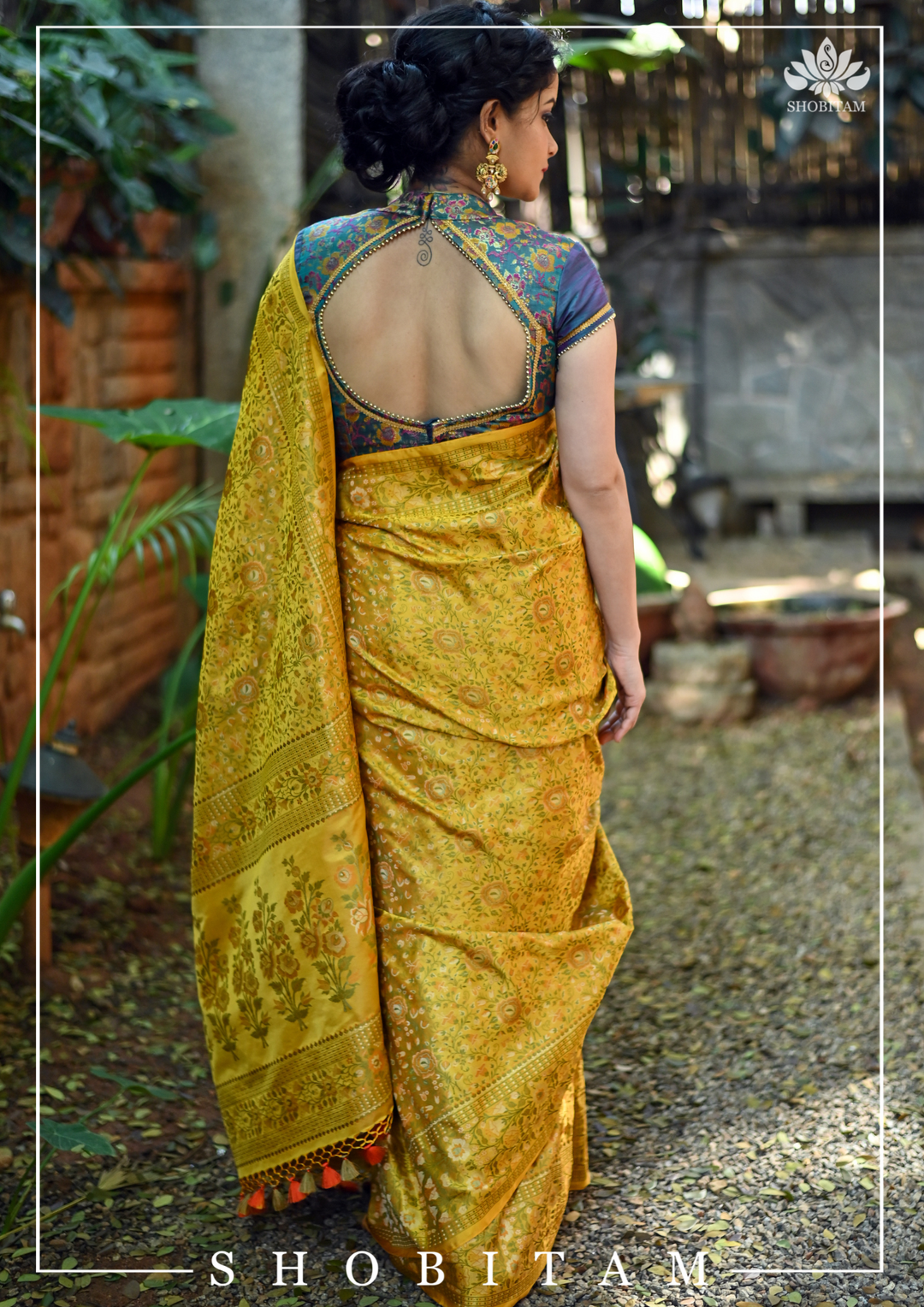 Exquisite Tanchoi Floral Banarasi Saree in Pure Silk Satin in Pale Mustard | SILK MARK CERTIFIED