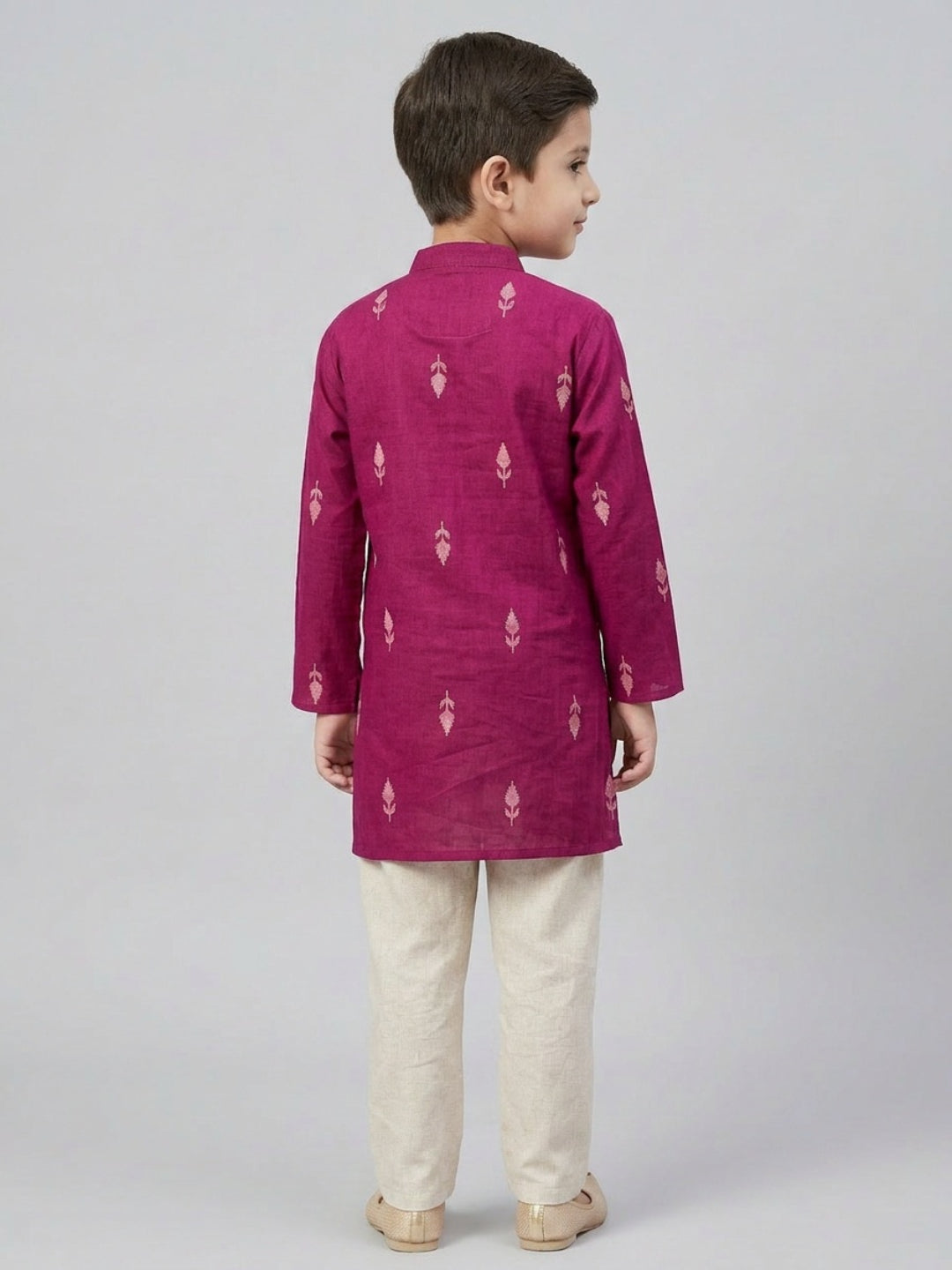 Boys Maroon Cotton Kurta Set with Front Placket Detail | SHOBITAM