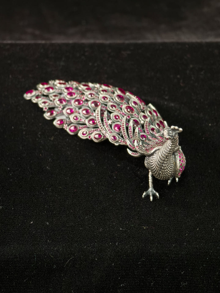 92.5 Silver Idol Peacock With Semi Precious Stones