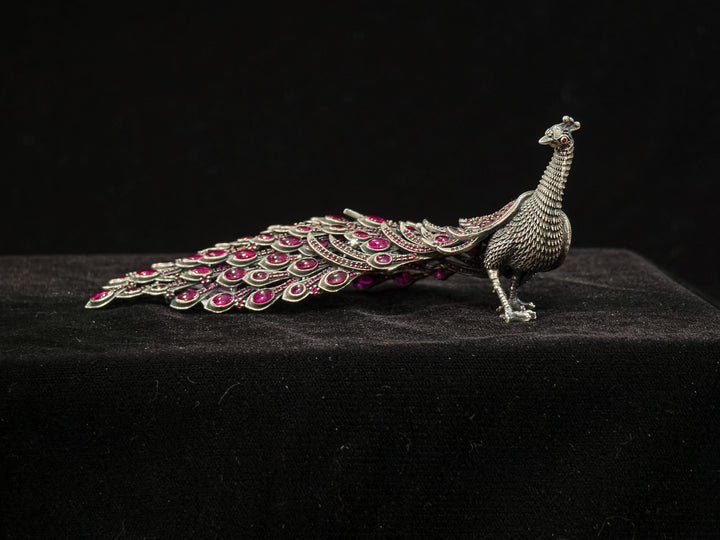 92.5 Silver Idol Peacock With Semi Precious Stones