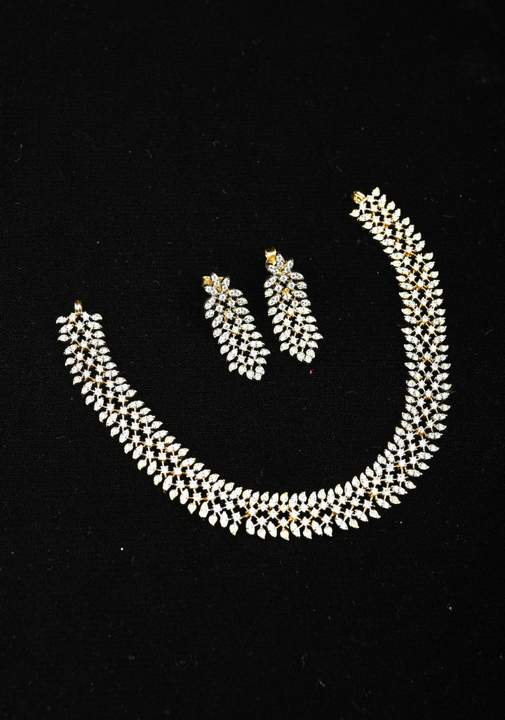 92.5 Silver, 24 Kt Gold Plated Lightweight Leaf design Short Necklace Set