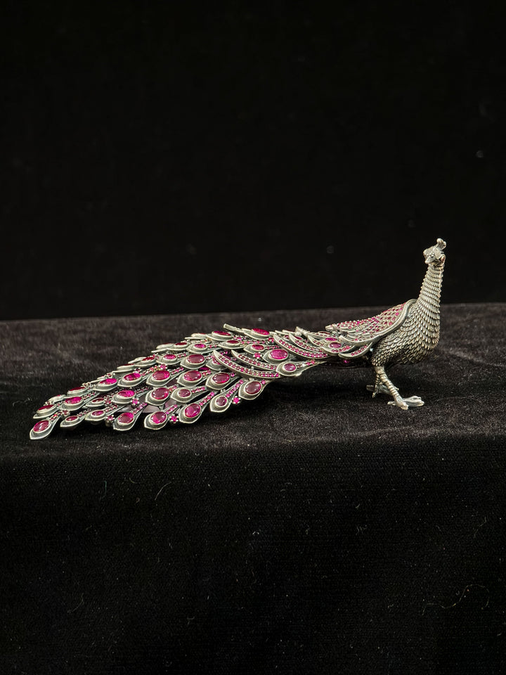 92.5 Silver Idol Peacock With Semi Precious Stones