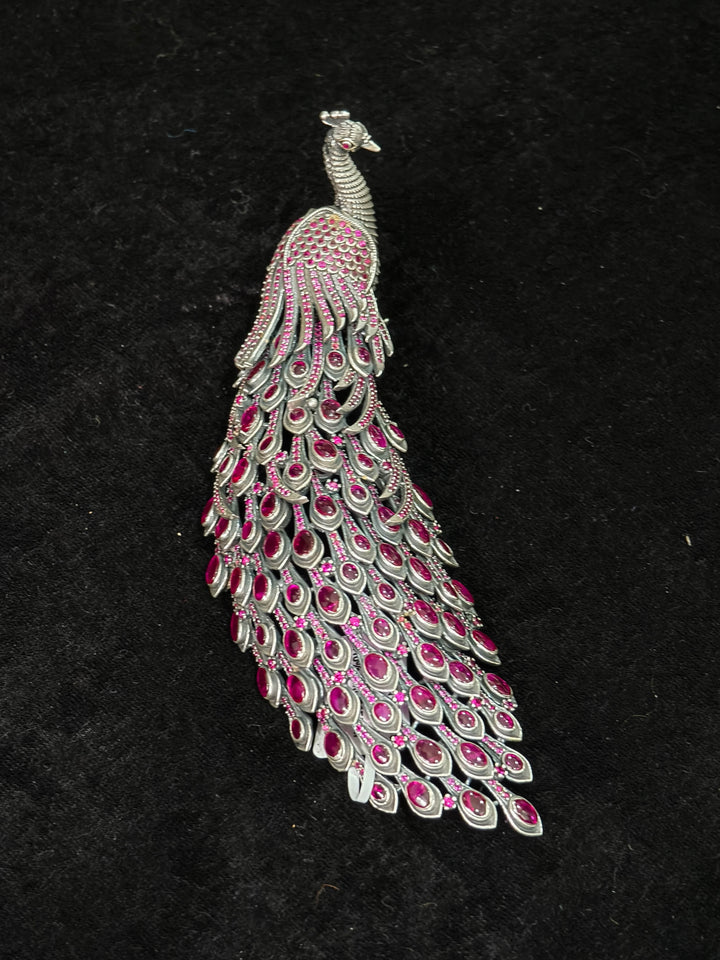 92.5 Silver Idol Peacock With Semi Precious Stones