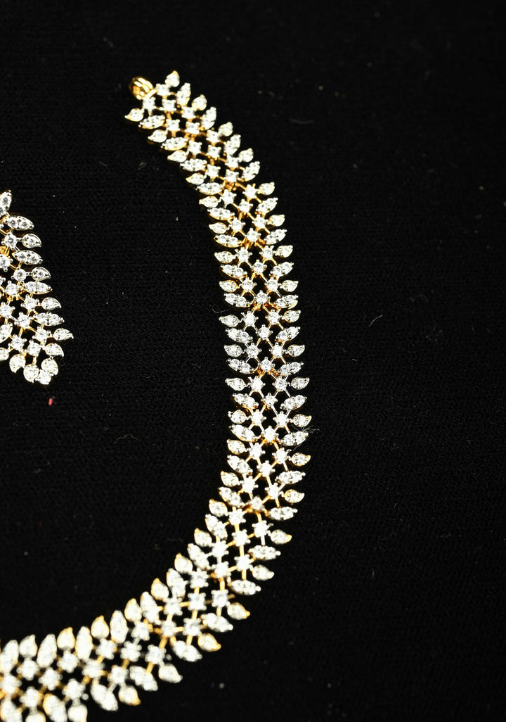 92.5 Silver, 24 Kt Gold Plated Lightweight Leaf design Short Necklace Set