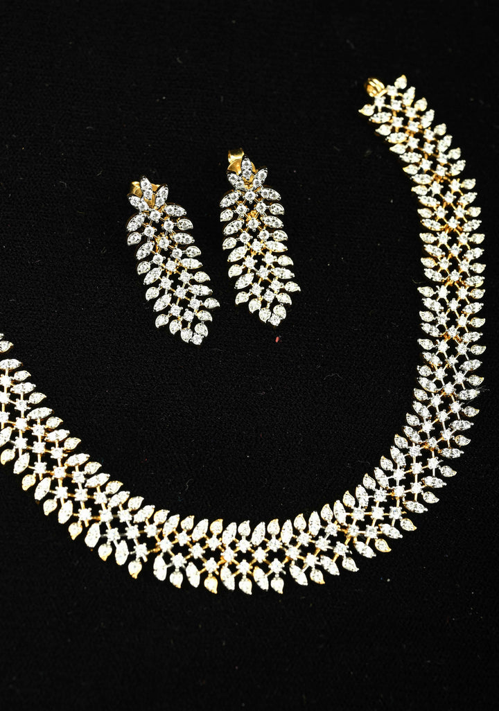 92.5 Silver, 24 Kt Gold Plated Lightweight Leaf design Short Necklace Set
