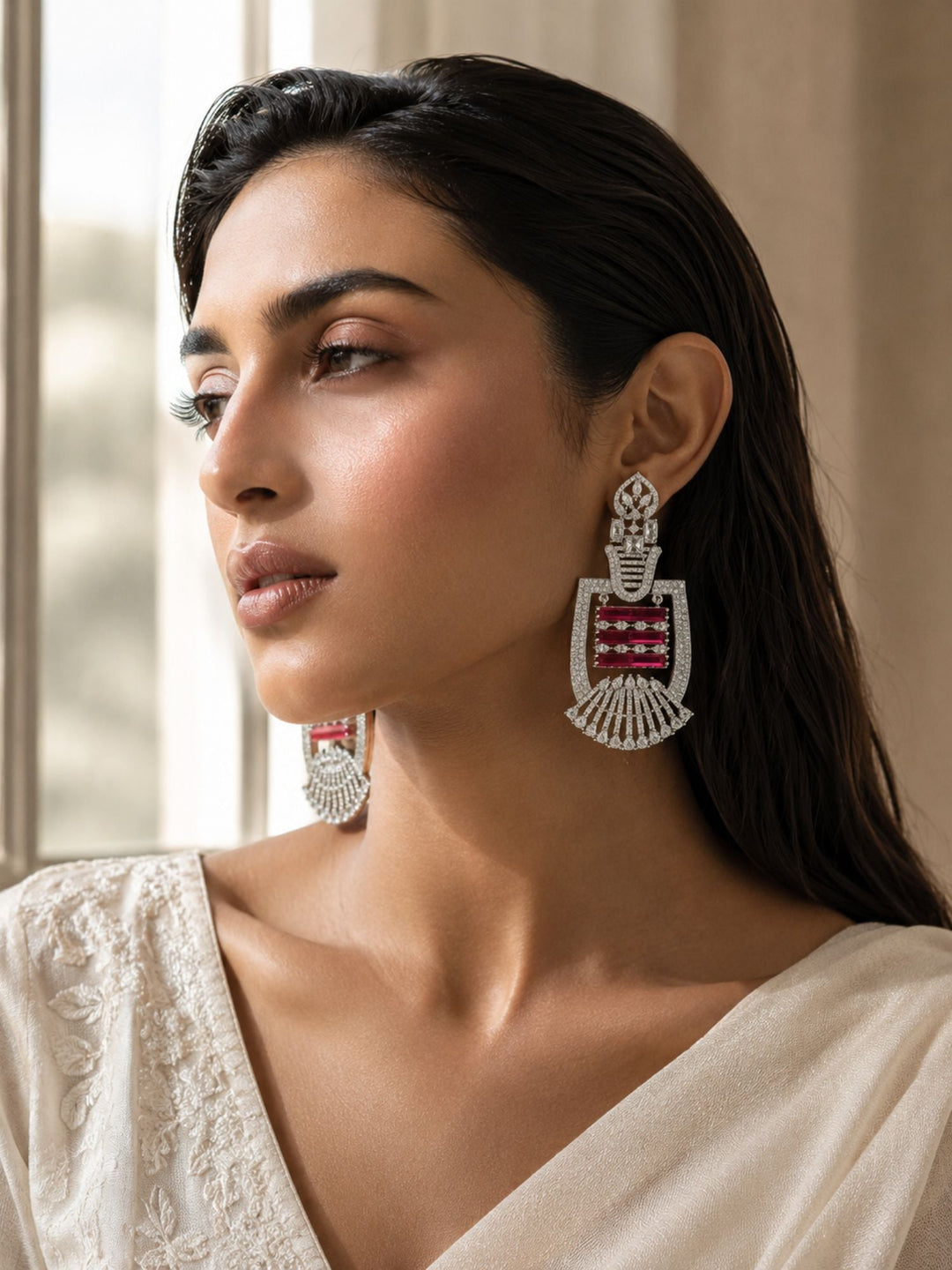 Ruby Stone Statement Earrings | SHOBITAM