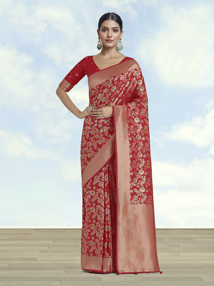 Banarasi Silk Red Zaal Pattern Saree | SHOBITAM