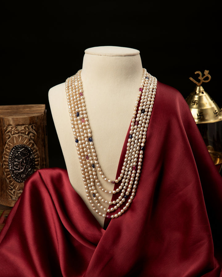 Ratnavali – Ruby Sapphire Pearl Mala | SHOBITAM