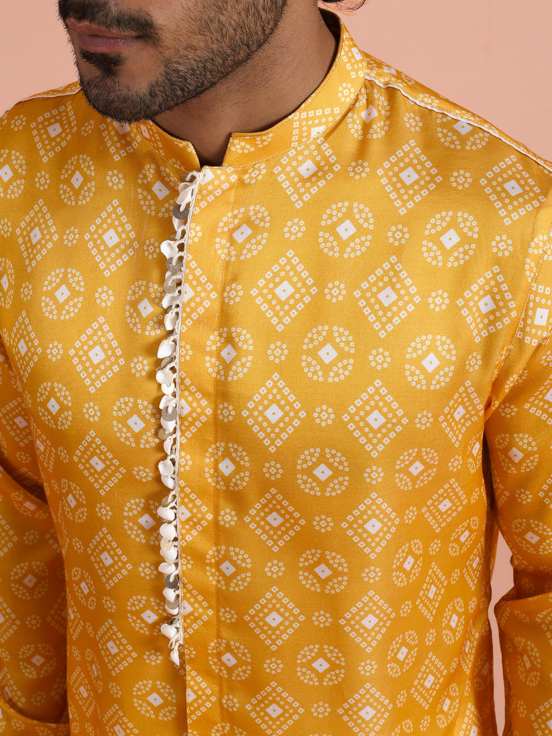 Polyviscose Mustard Bandhani Printed Mid Kurta | SHOBITAM