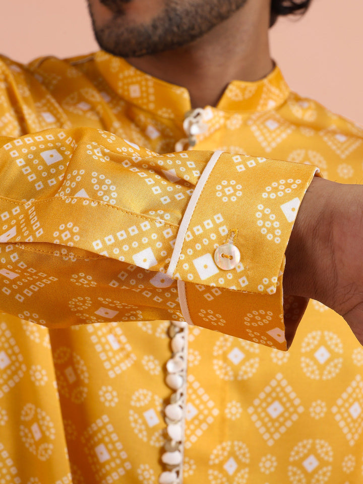 Polyviscose Mustard Bandhani Printed Mid Kurta | SHOBITAM