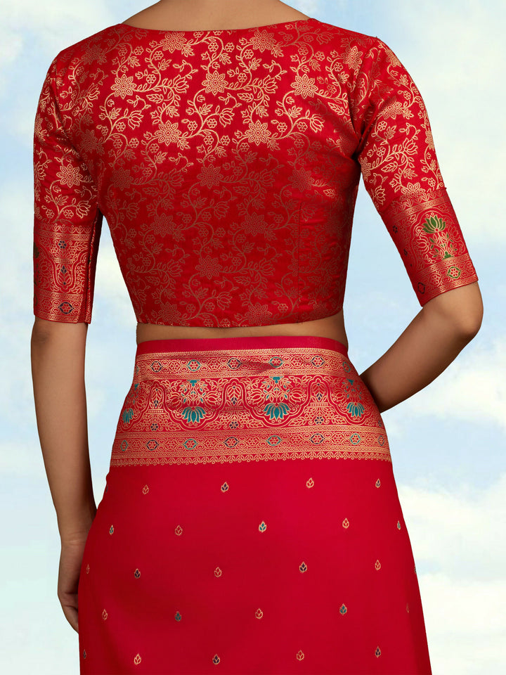 Hot Pink Banarasi Silk Blend Saree Comes with Unstitched blouse piece |SHOBITAM