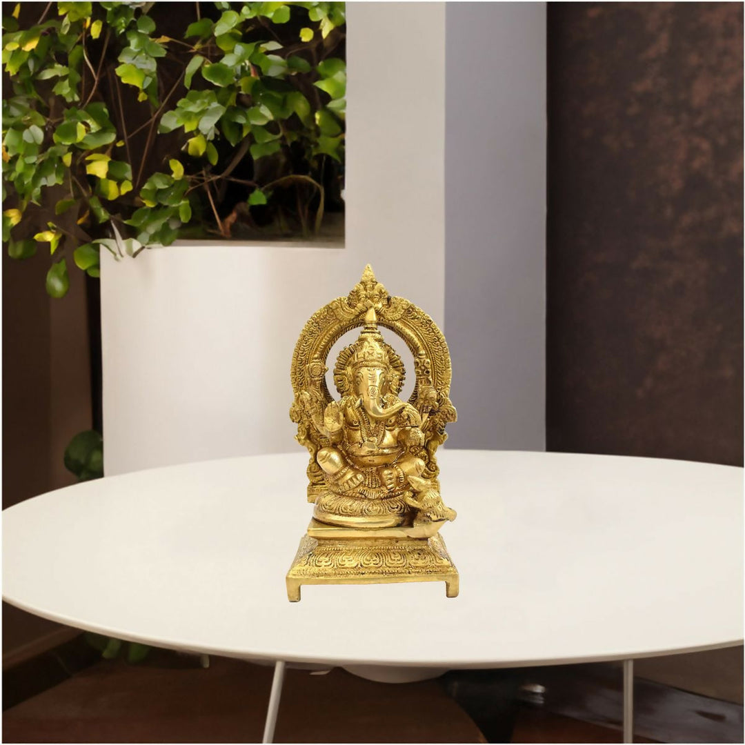 BRASS GANESHA IDOL WITH PRABHAVALI 8*4*3 | SHOBITAM