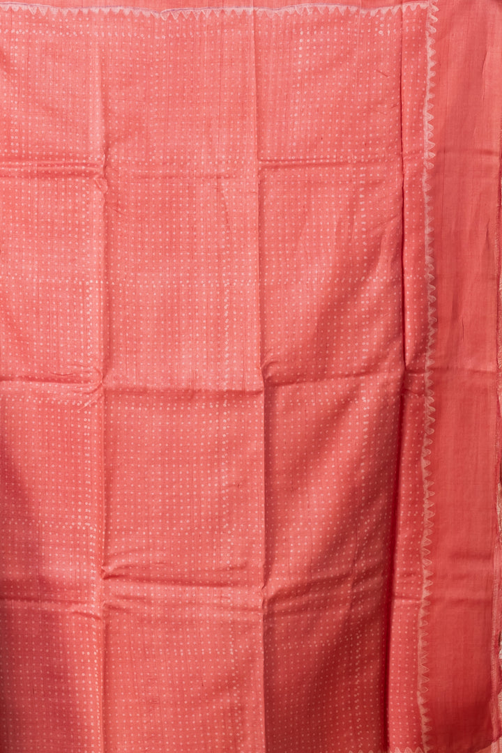 Peach pink tussar printed saree  | SILK MARK CERTIFIED | SHOBITAM