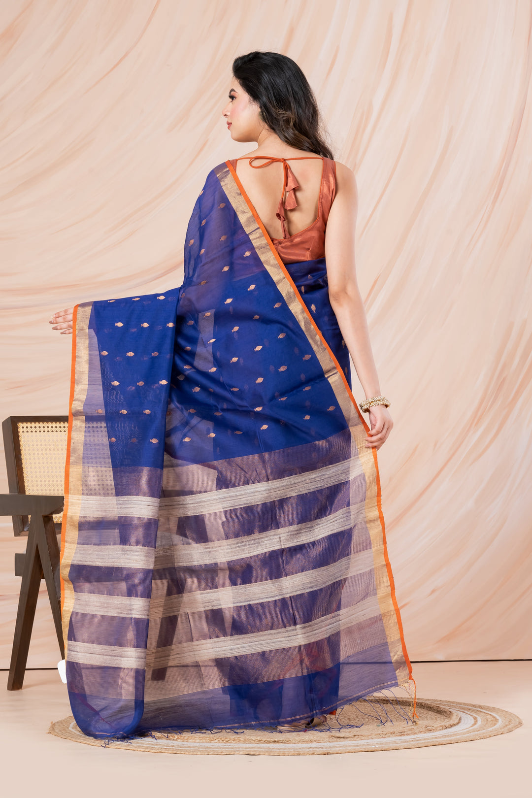 Deep blue Cotton-silk saree | SHOBITAM