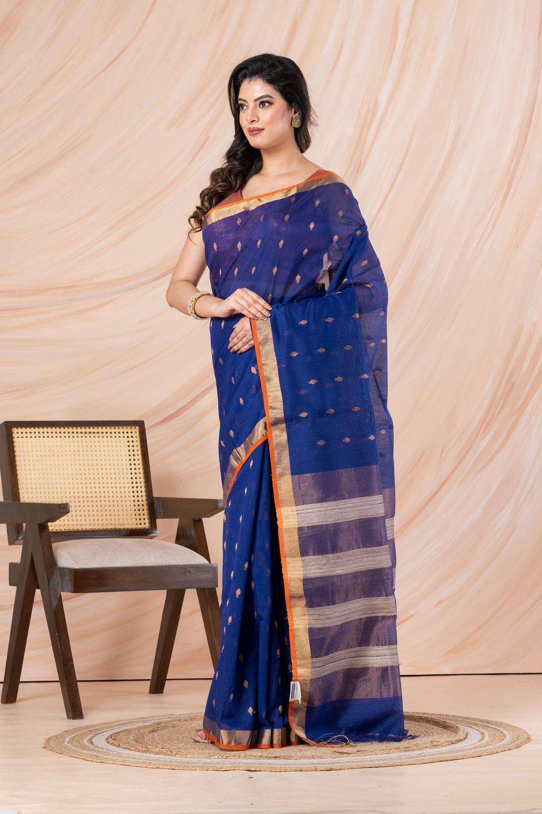 Deep blue Cotton-silk saree | SHOBITAM