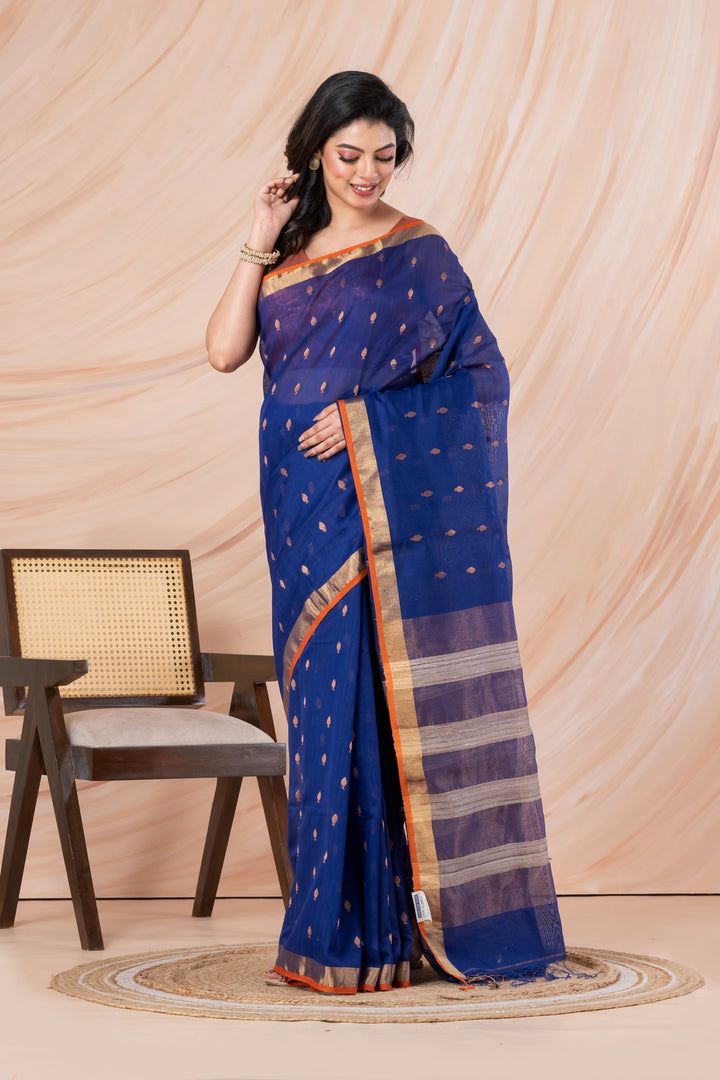 Deep blue Cotton-silk saree | SHOBITAM
