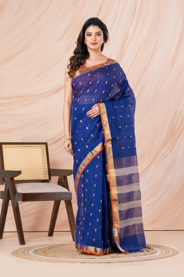 Deep blue Cotton-silk saree | SHOBITAM