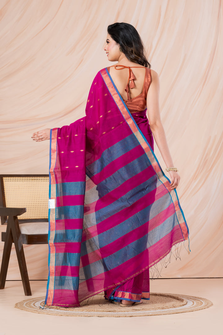 Rani pink Cotton-silk saree | SHOBITAM