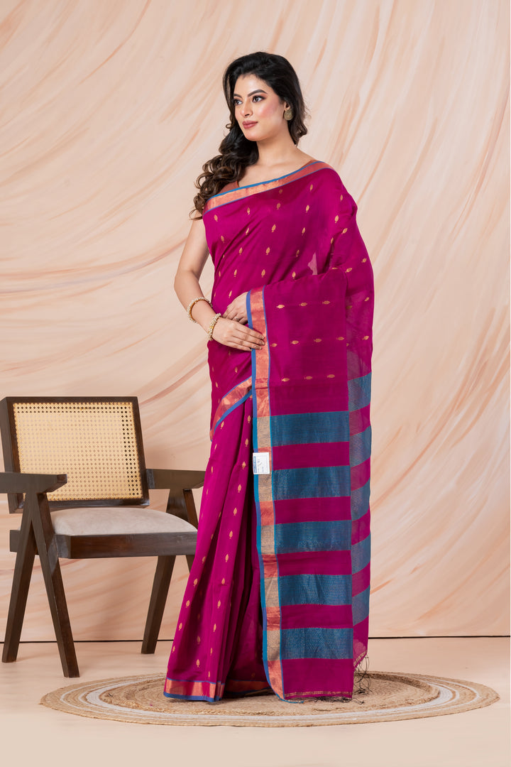 Rani pink Cotton-silk saree | SHOBITAM
