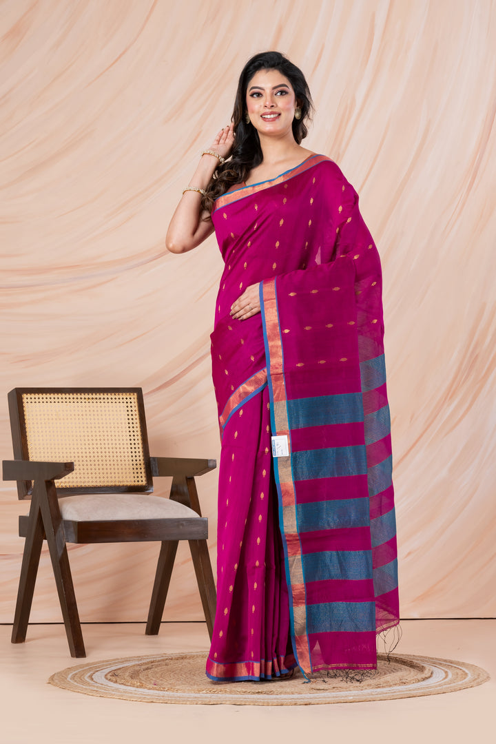 Rani pink Cotton-silk saree | SHOBITAM