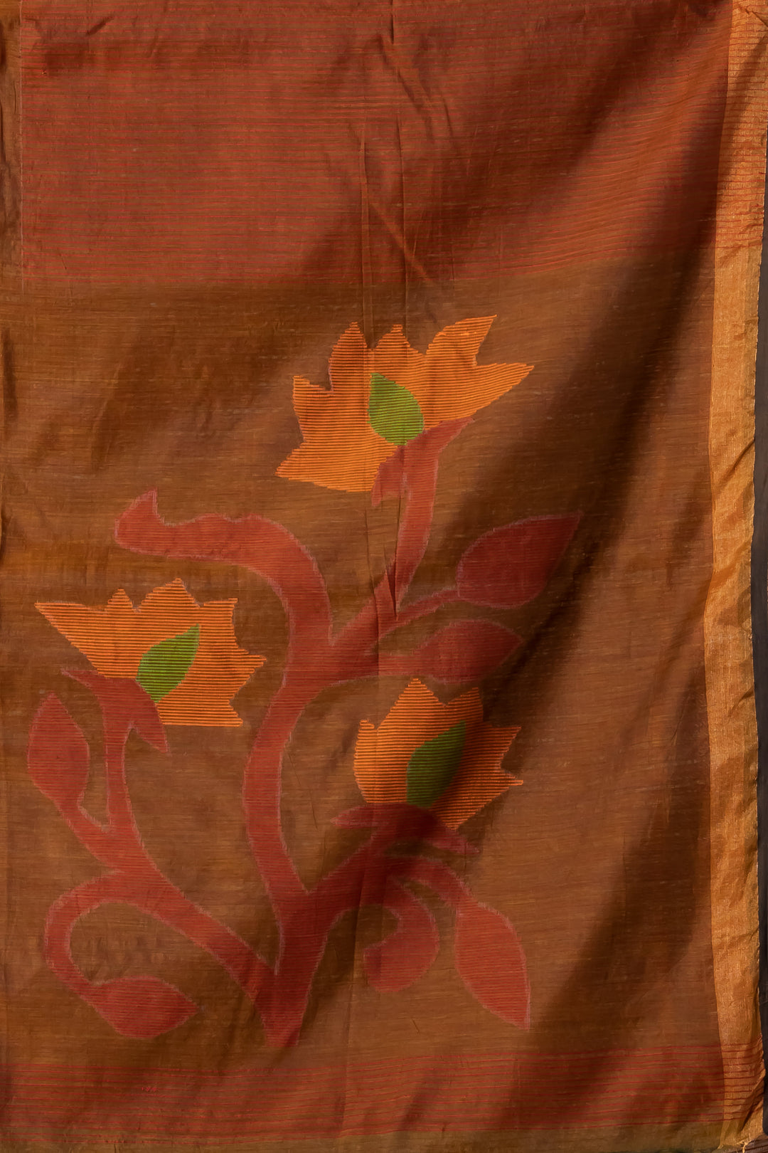 Handloom cotton-silk with jamdani woven border and pallu. | SHOBITAM
