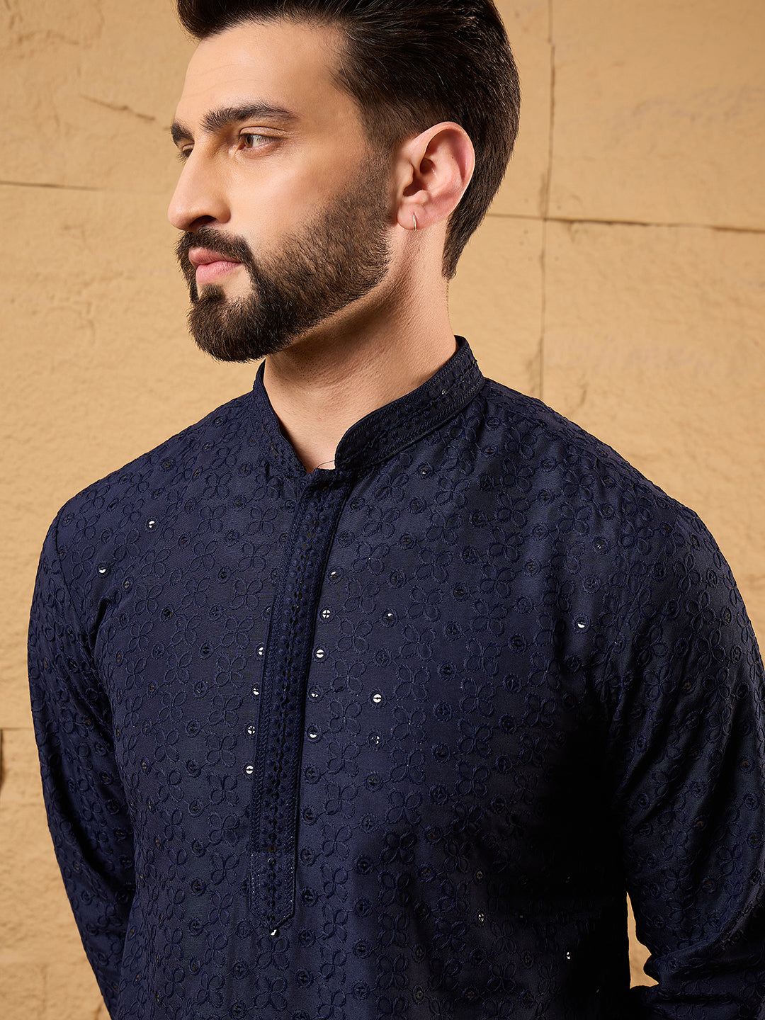 Blue Viscose Rayon Solid Embroidered Straight Kurta | SHOBITAM