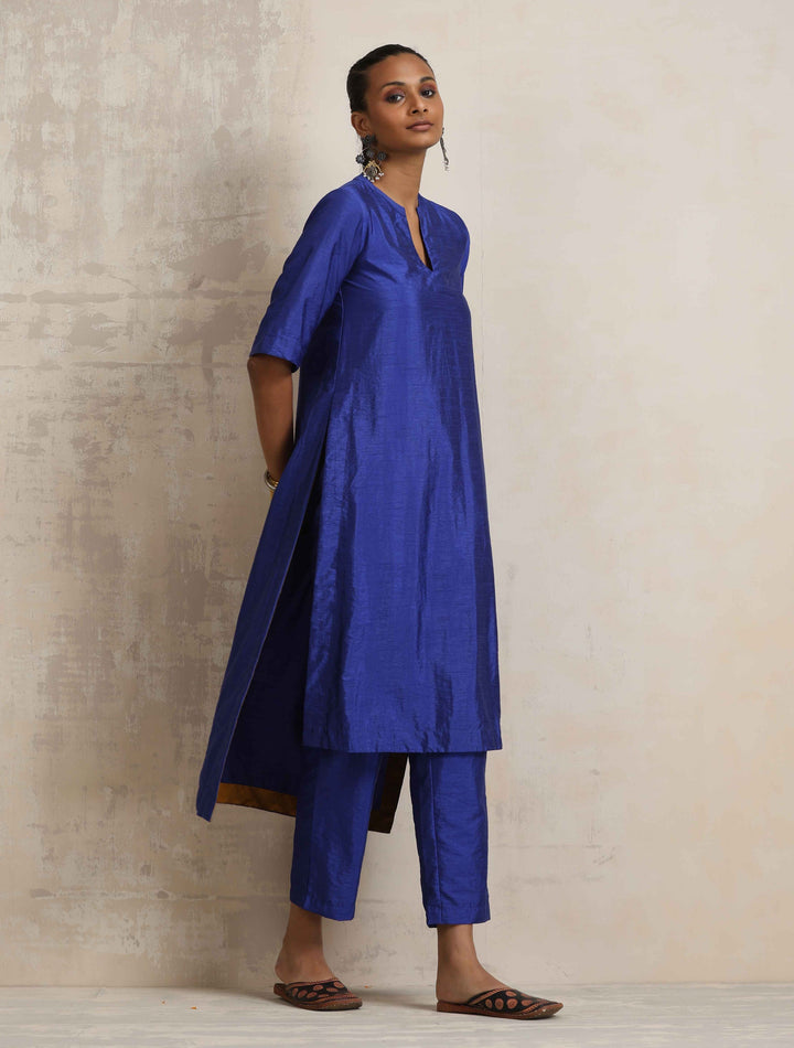 Blue Silk High Slit Kurta Set  | SHOBITAM