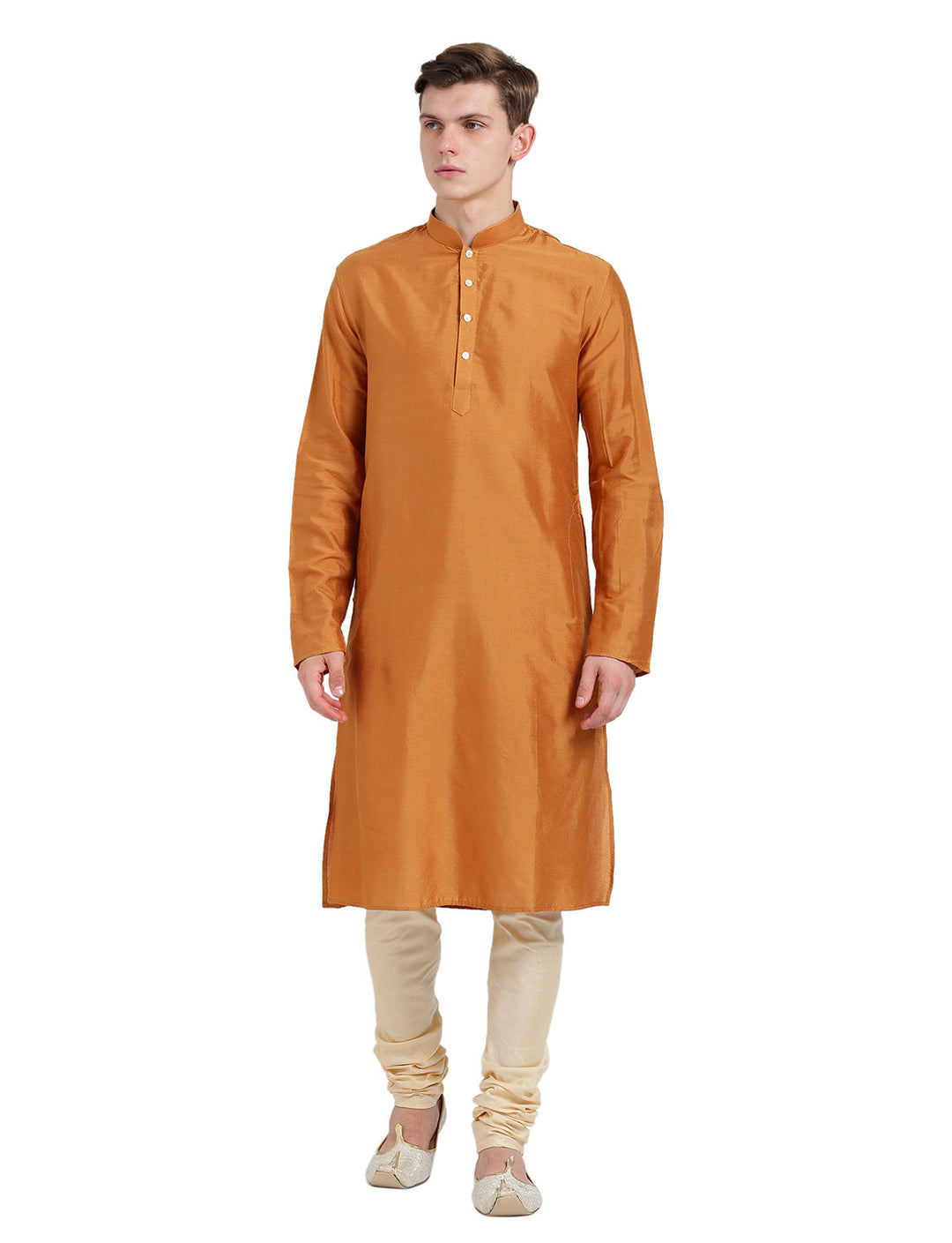 Mustard Silk Blend Solid Kurta | SHOBITAM