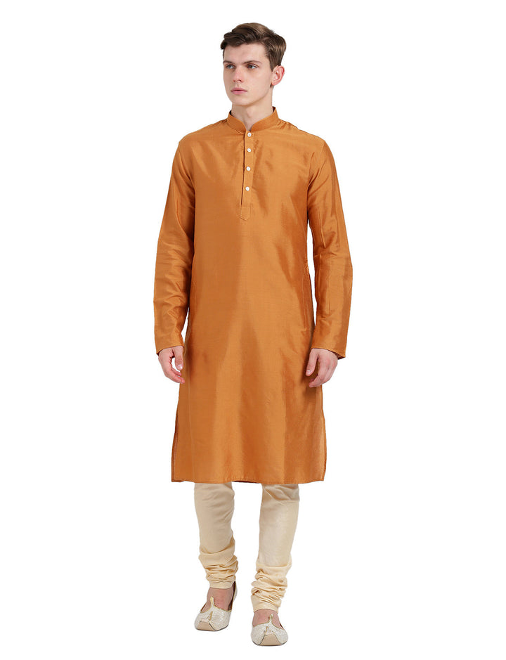 Mustard Silk Blend Solid Kurta | SHOBITAM