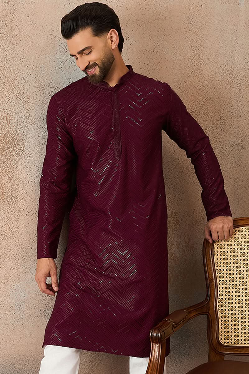 Purple Rayon Embroidered Straight Kurta | SHOBITAM