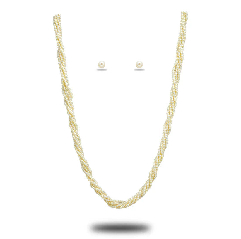 1.0-2.0mm White Seed Freshwater Pearl Necklace Set - AAA Quality | SHOBITAM