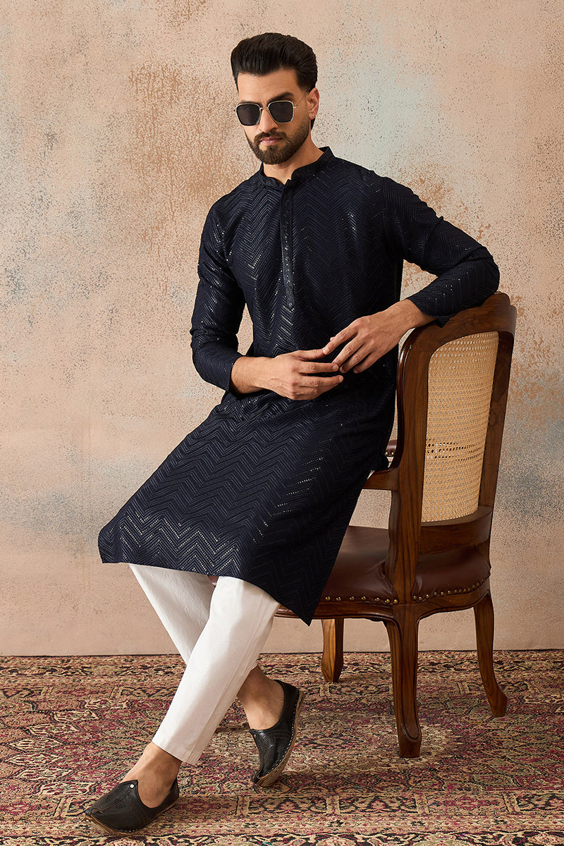 Blue Rayon Embroidered Straight Kurta | SHOBITAM