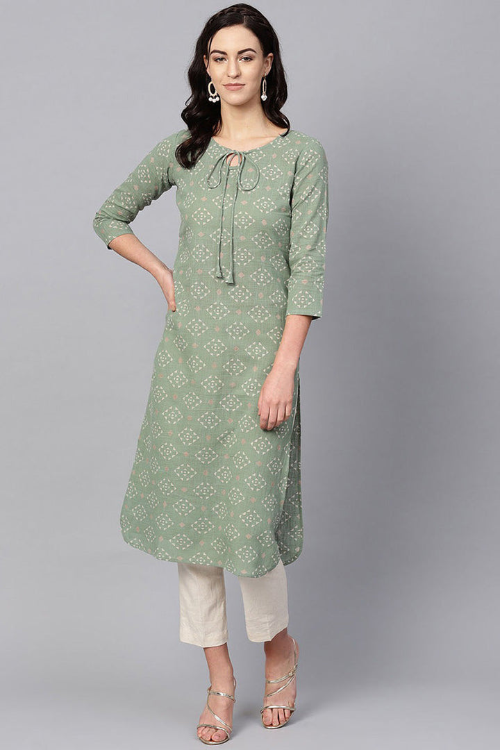 Sea Green Color Printed Trendy Kurti  | SHOBITAM