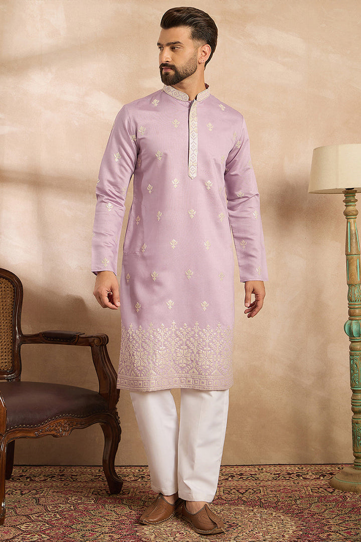 July 6 listing// Lavender Polyester Solid Embroidered Straight Kurta With Trouser | SHOBITAM