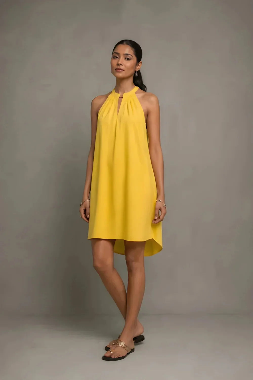 Plantain Yellow Bloom Banana Cotton dress | SHOBITAM