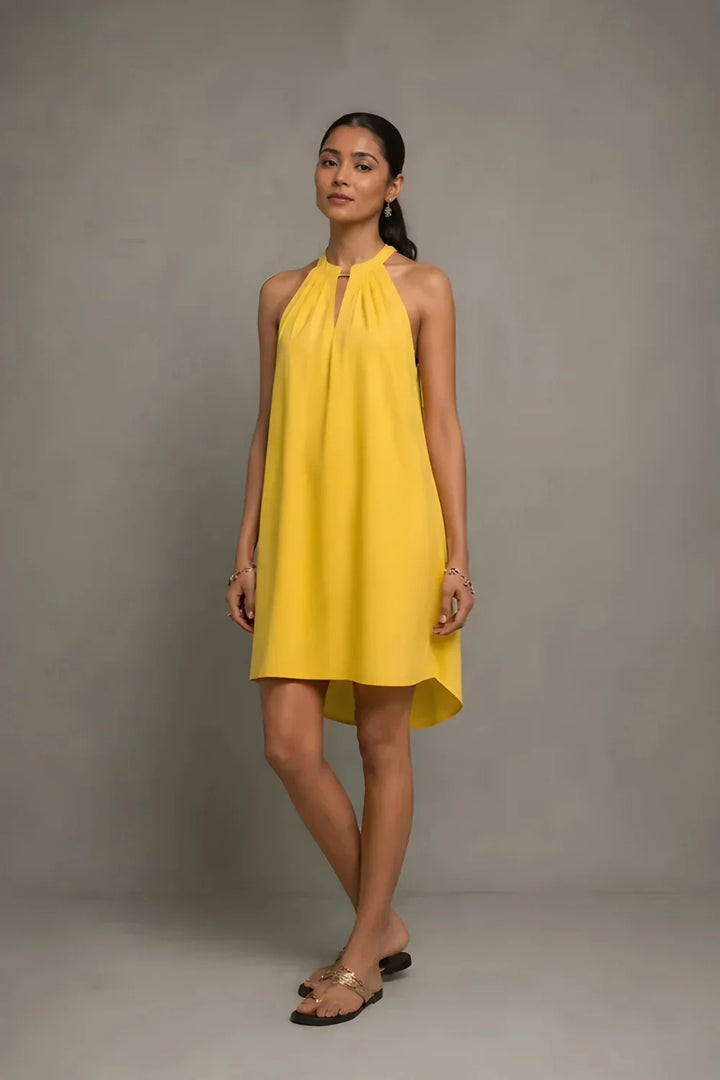 Plantain Yellow Bloom Banana Cotton dress | SHOBITAM