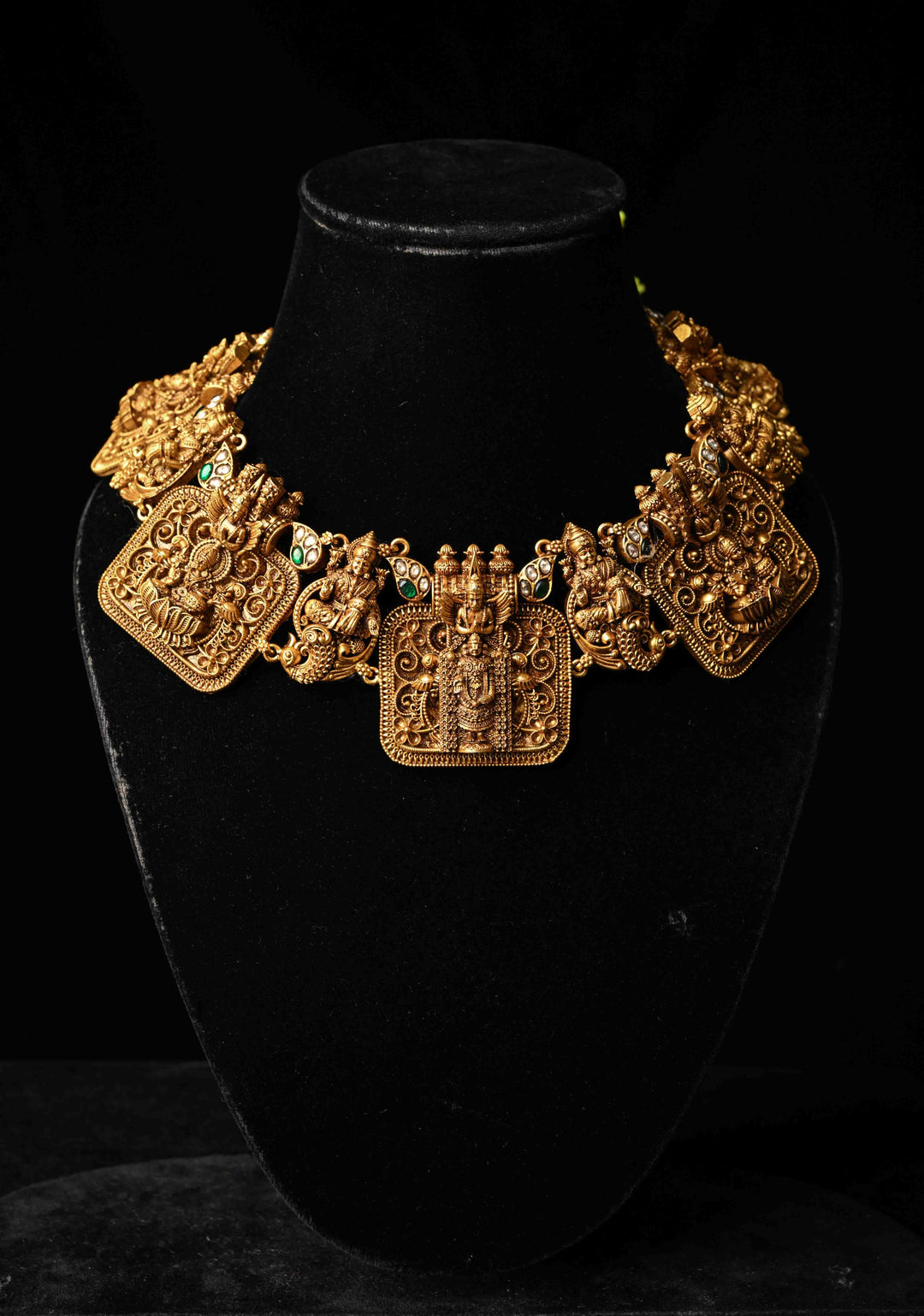 Statement 92.5 Silver 24 Ct Gold Plated Deep Nagas Balaji Lakshmi Antique Necklace